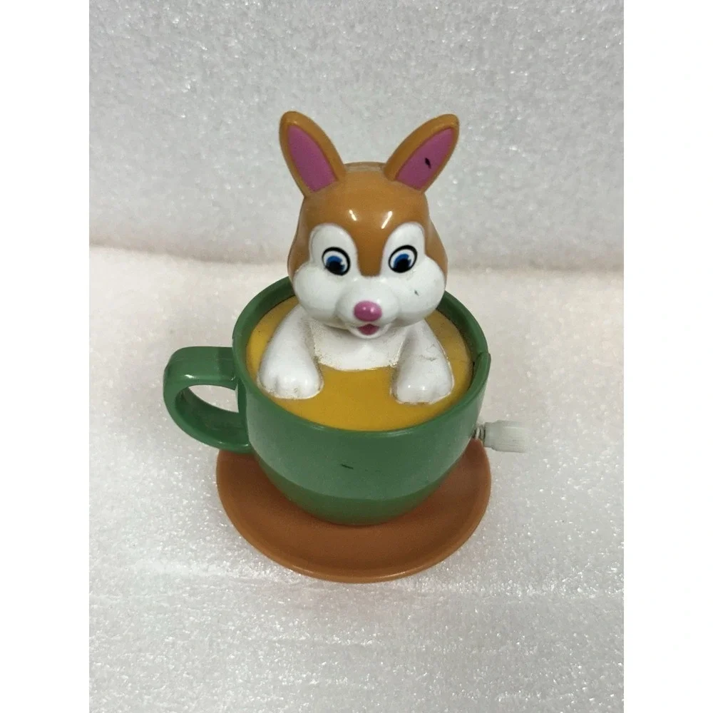 Vtg BUNNY RABBIT IN A CUP Wind-Up‎ Walking Toy Working Twirls & Slides China AZS